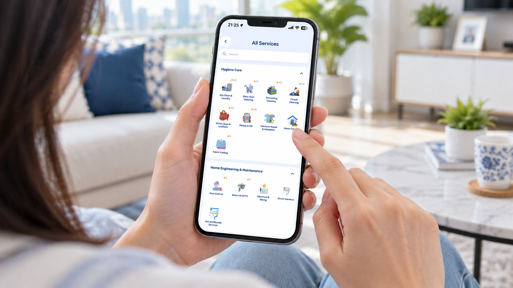 Person choosing a service on the AeroSparkle app