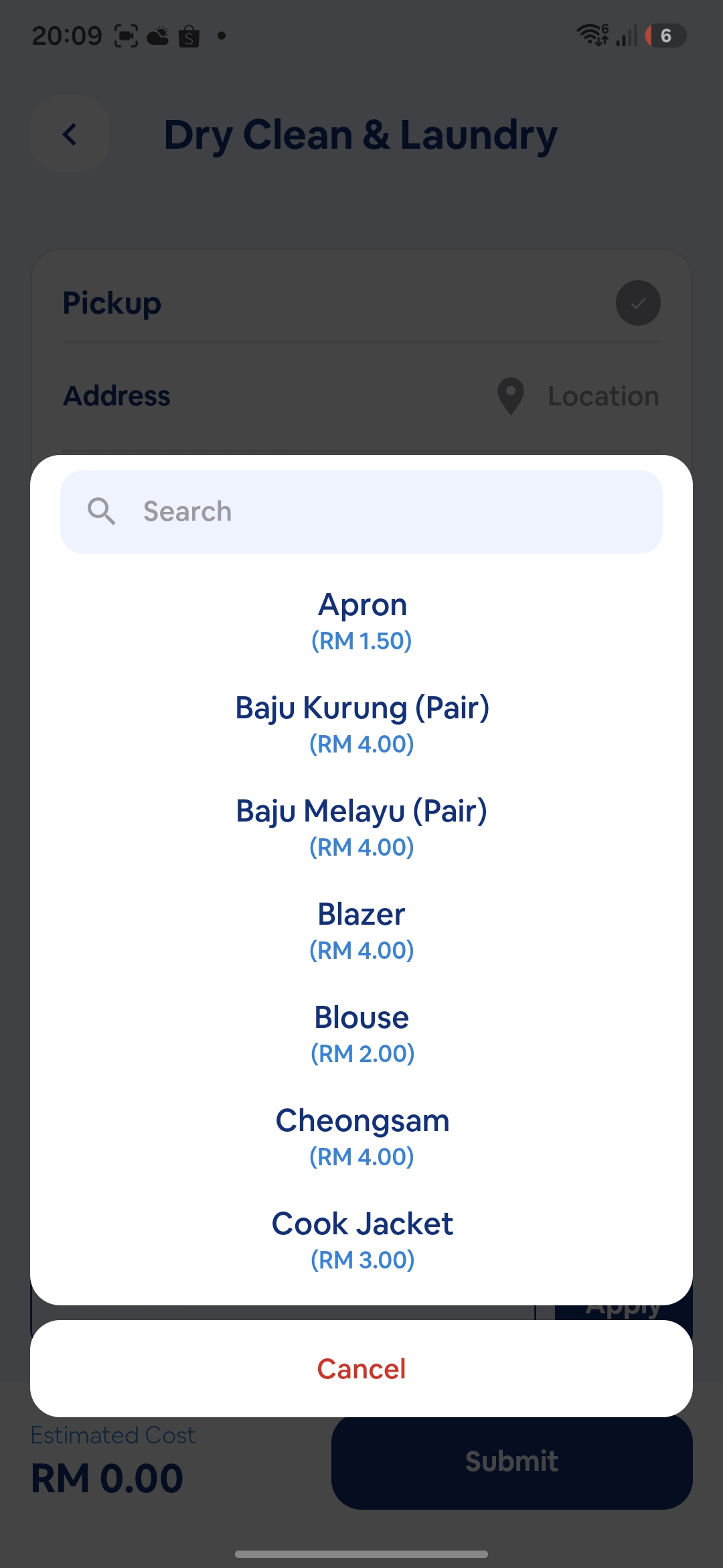AeroSparkle Dry Clean and Laundry app interface