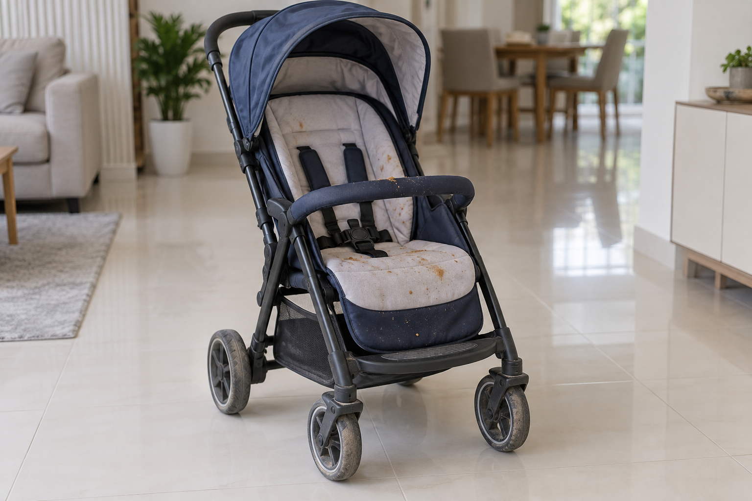 Baby stroller before cleaning - AI illustration